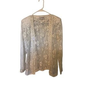 Couture Inc New York White Floral Lace Open Front Cardigan Jacket Womens Size 10